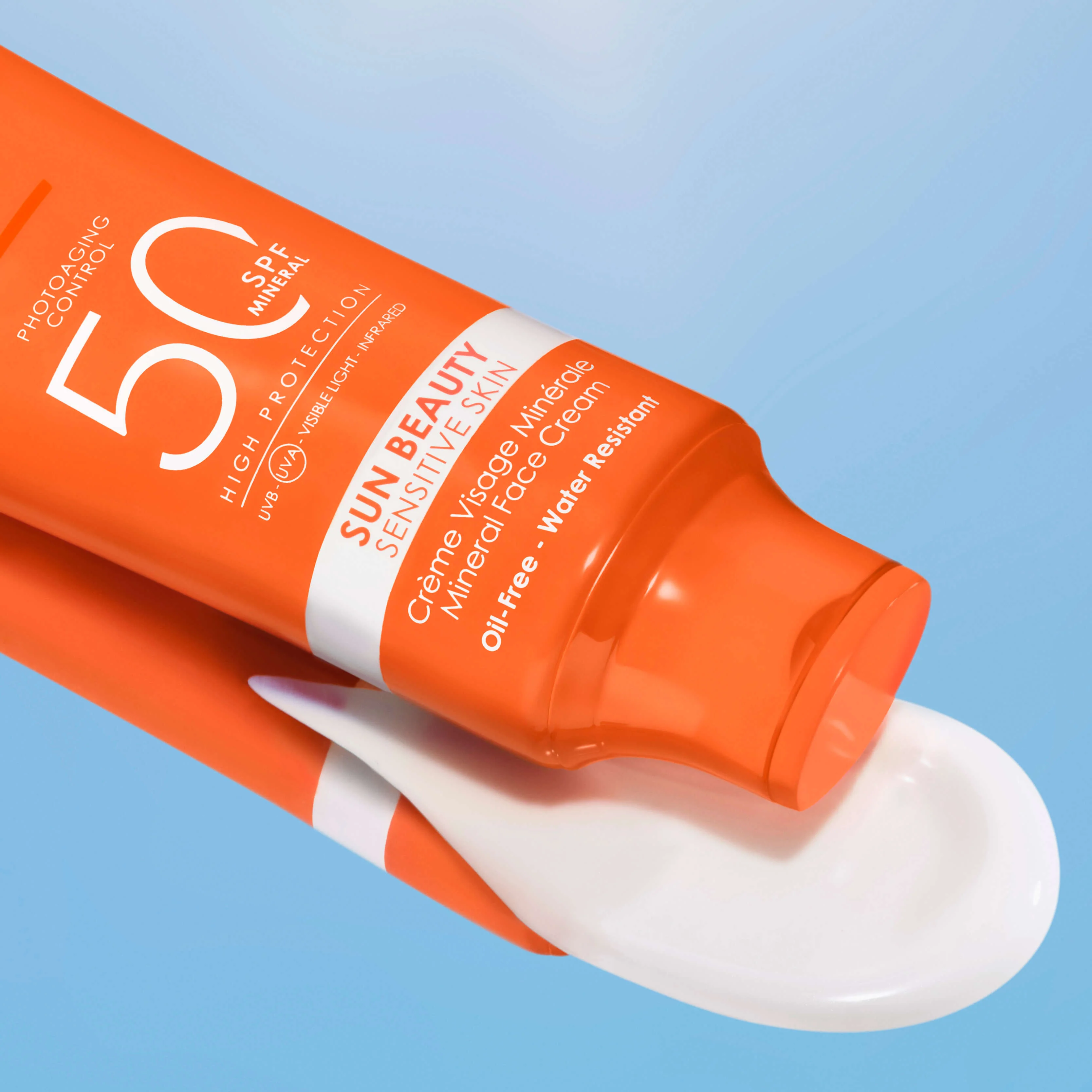 Minerale gezichtscrème SPF 50 voor de gevoelige huid - Zonnebrandcrème met hoge beschermingsfactor voor het gezicht.