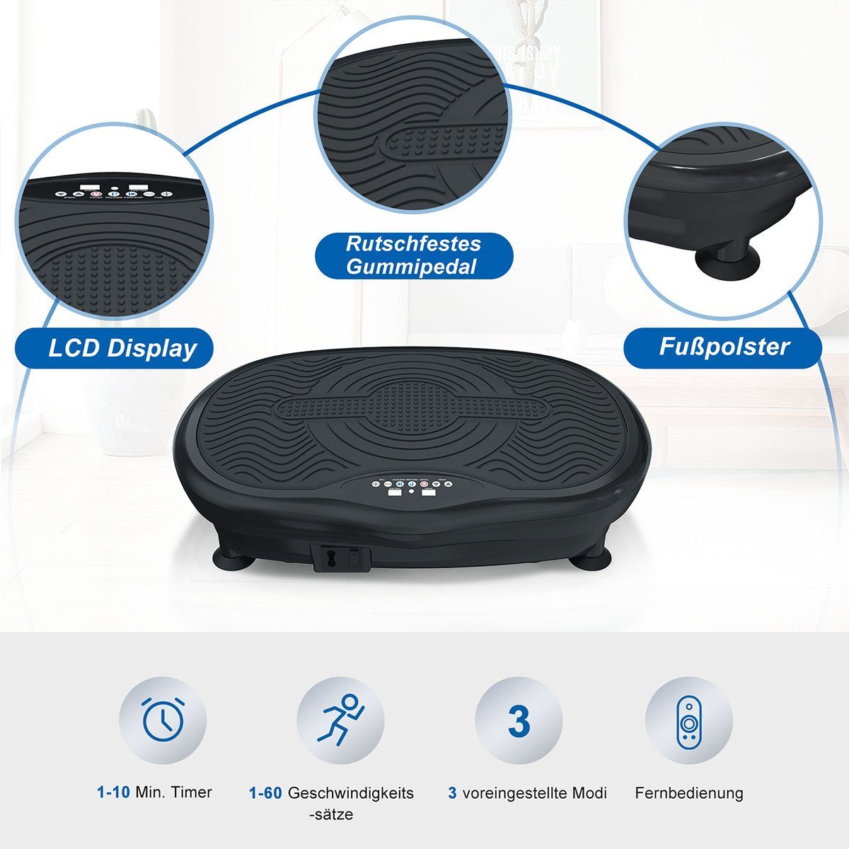 autolock Vibrationsplatte 3D Vibrationsplatte mit 3 Modi, Ganzkörper Vibrationsgerät, mit Widerstandsbänder Vibration Fitness Plattform