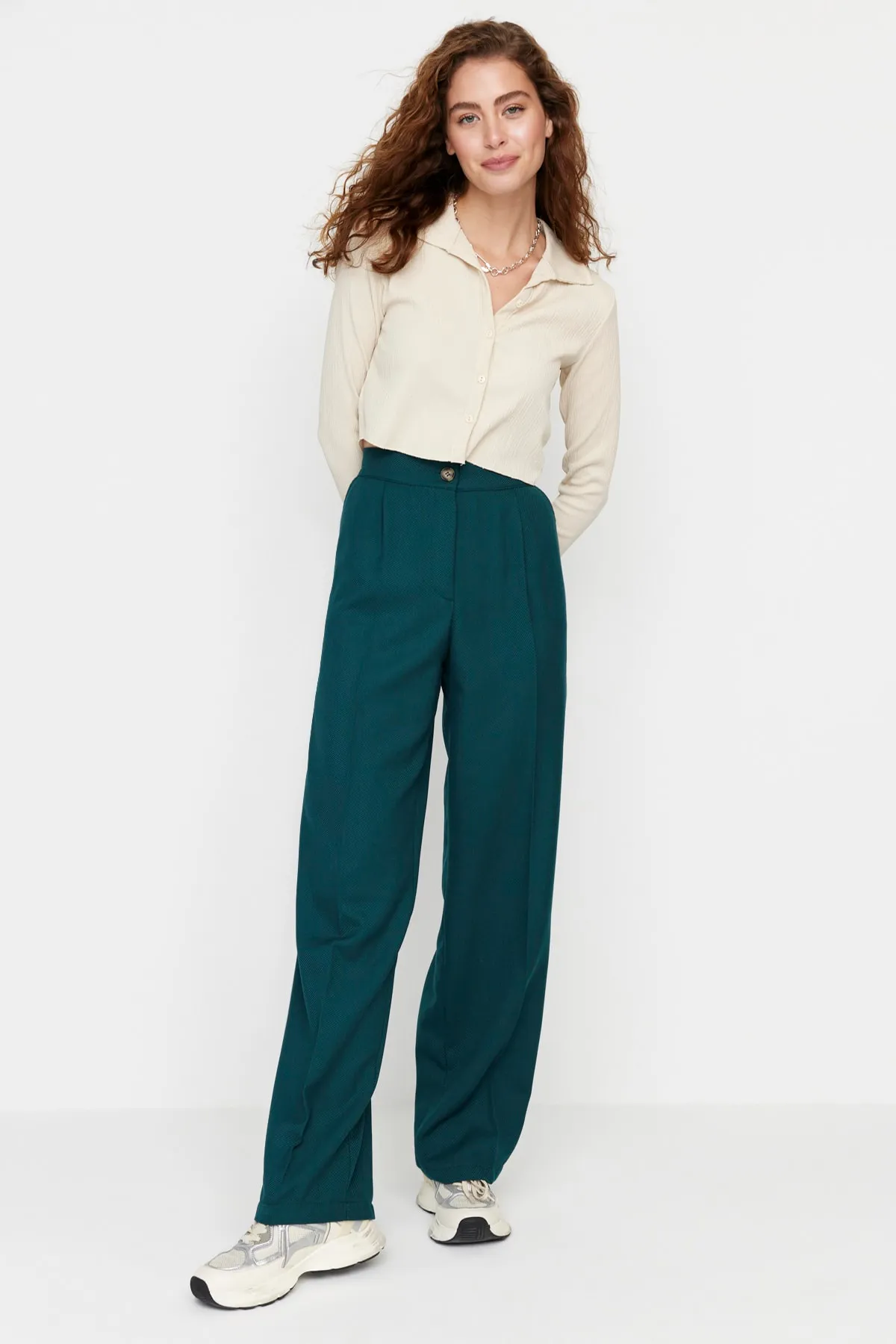 Trendyol Collection  Petrolfarbene gerade/gerade geschnittene Webhose TWOAW22PL0321