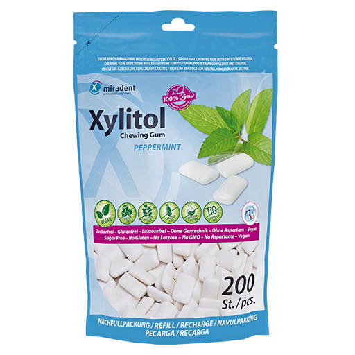 MIRADENT Xylitol Chewing Gum Minze Refill  200 St  Kaugummi