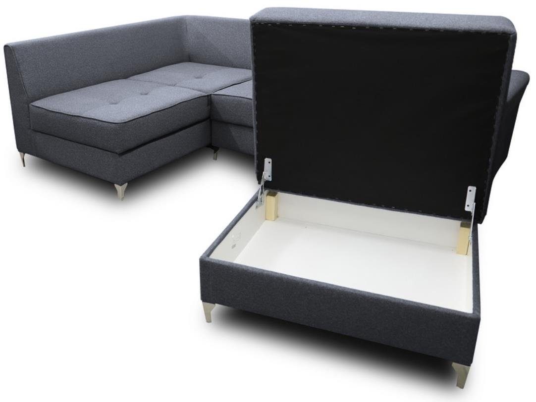 Beautysofa Polsterecke Hilton L, Ottomane links oder rechts, mit Metallbeine, Velour Polsterecke, Eckcouch mit Schlaffunktion und Hocker