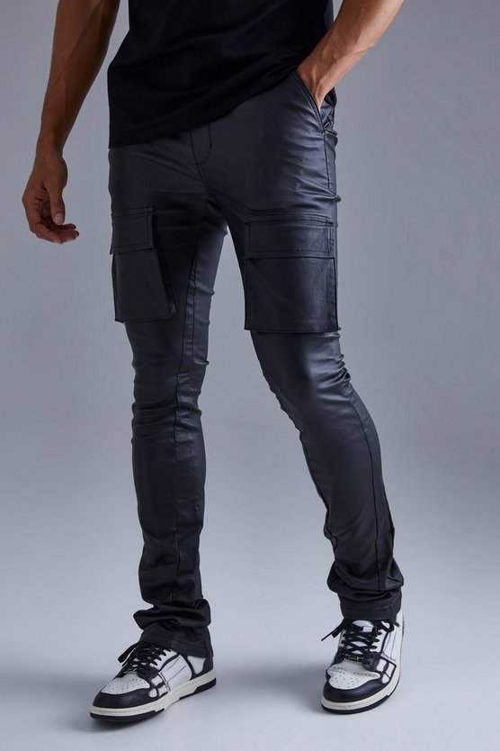 Beschichtete Skinny Cargo-Hose