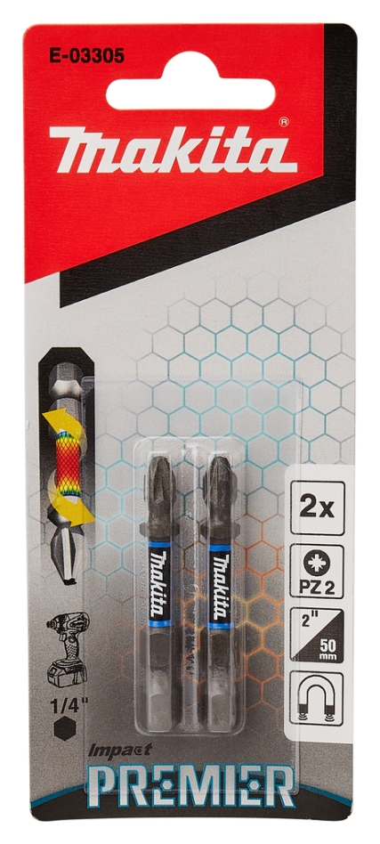 „Makita“ priedai E-03305 smūginio atsuktuvo antgaliai PZ2x50mm XTT Impact Premier, 2 vnt., komplektas