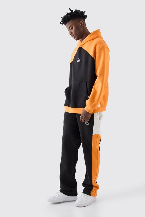 Oversize Colorblock Trainingsanzug mit Logo und Kapuze