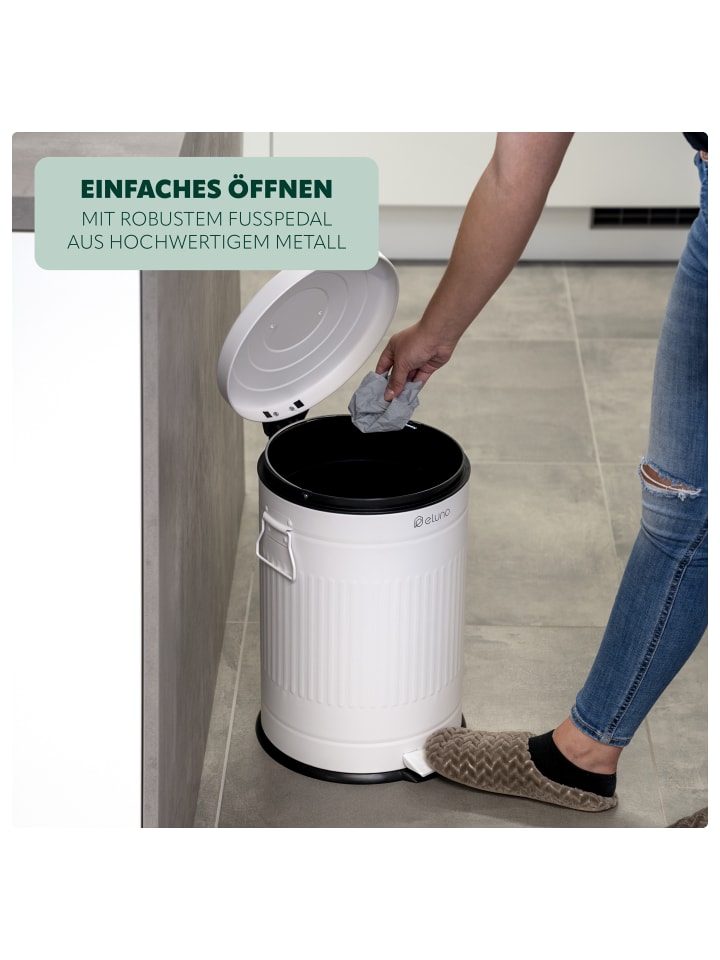 eluno Abfalleimer VINTAGE, Treteimer, 20 Liter Fassungsvermögen aus weißem Metall günstig kaufen onesize