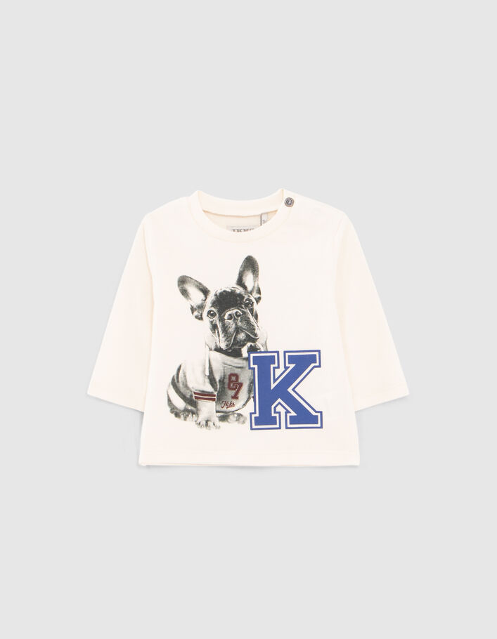 T-shirt écru coton bio visuel chien bébé garçon