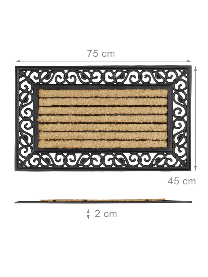 relaxdays Fußmatte Floral in Natur/Schwarz - (B)75 x (T)45 cm günstig kaufen onesize
