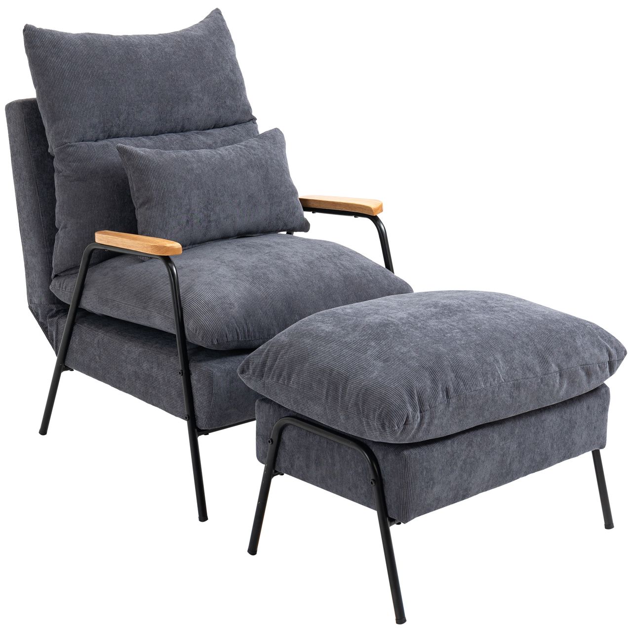 HOMCOM Ohrensessel mit Hocker, Relaxsessel mit neigbarer Rückenlehne, Grau