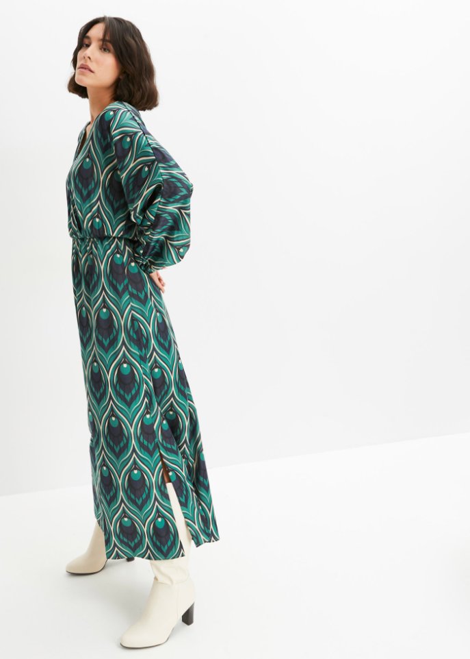 bedrucktes Satin-Maxikleid mit nachhaltiger Viskose
