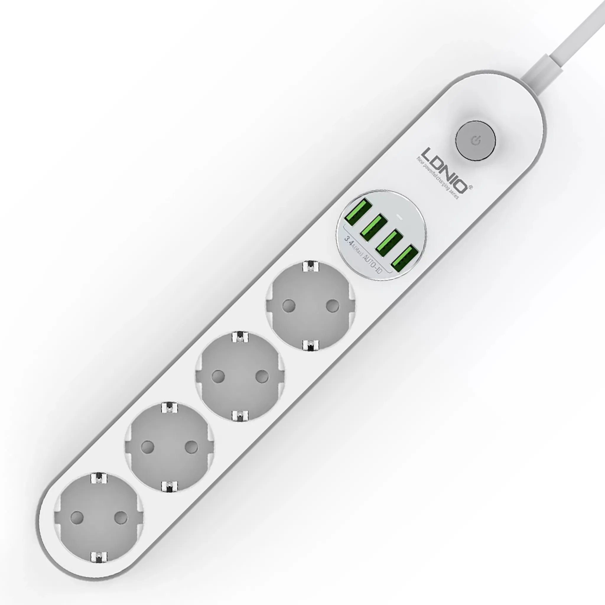 ELEGIANT 4fach Steckdosenleiste mit 4fach USB von LDNIO Mehrfachsteckdose 4-fach (Ein- / Ausschalter, USB-Anschlüsse, Kabellänge 2 m)