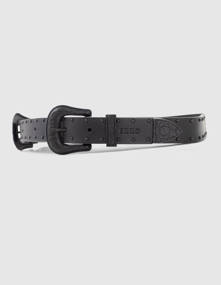 Ceinture noire cuir double boucle Western Femme