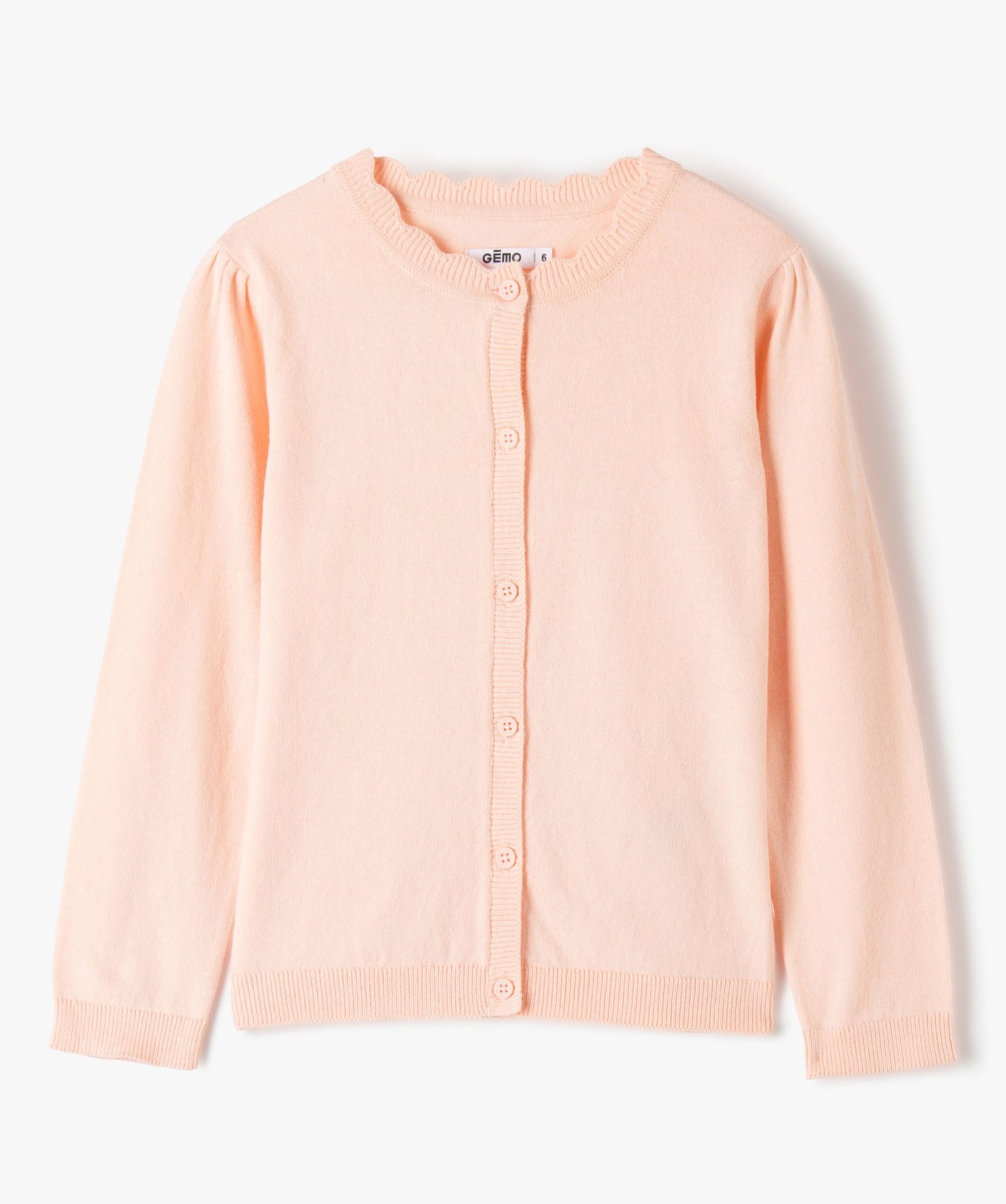 Gilet fille en maille fine à col fantaisie rose | GEMO