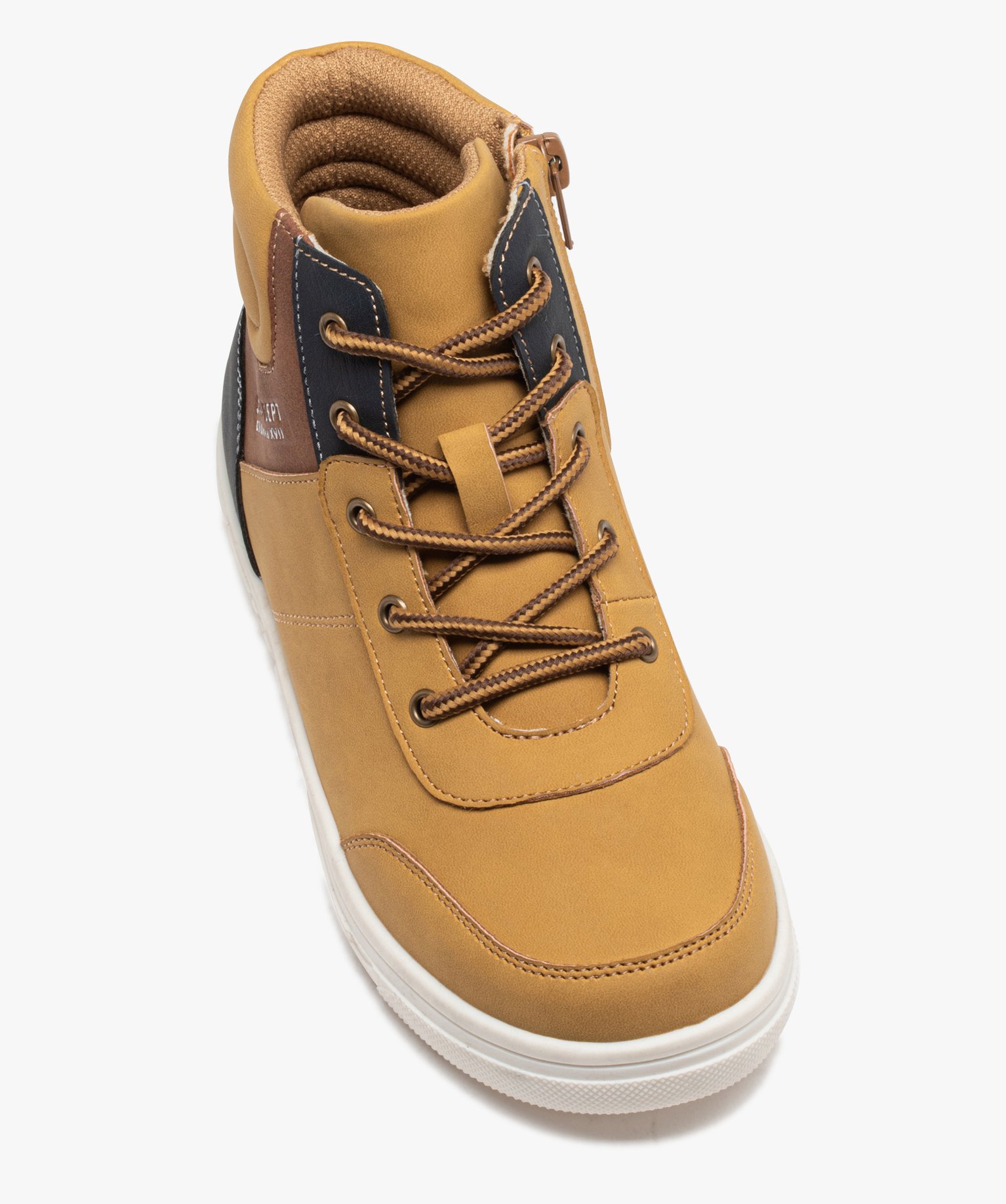 Baskets mid-cut à lacets et scratch Garçon camel | GEMO
