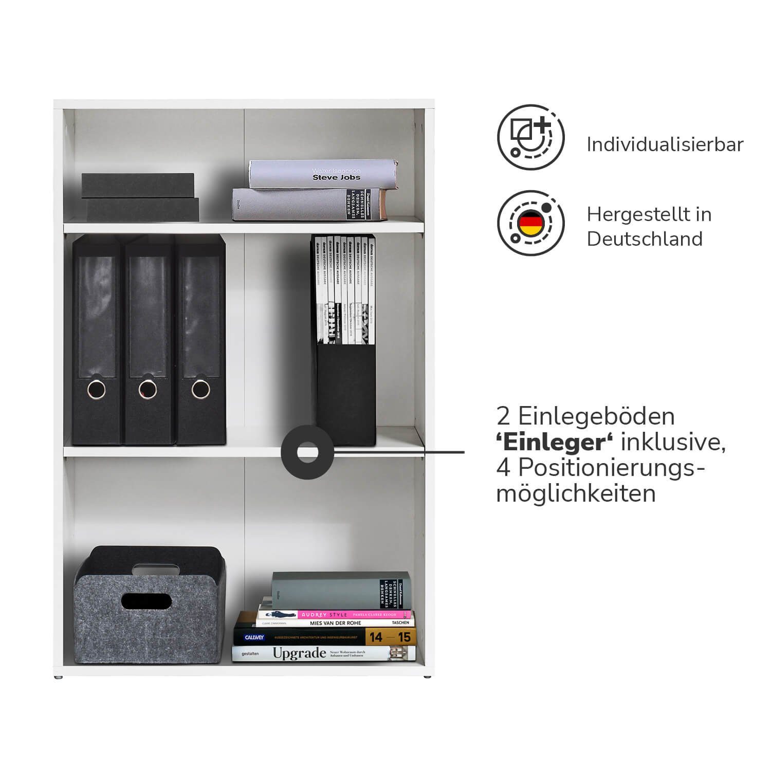 mokebo Bücherregal Der Bücherwurm, 91cm Höhe, Aktenregal, Standregal oder Regal aus Holz in Weiß