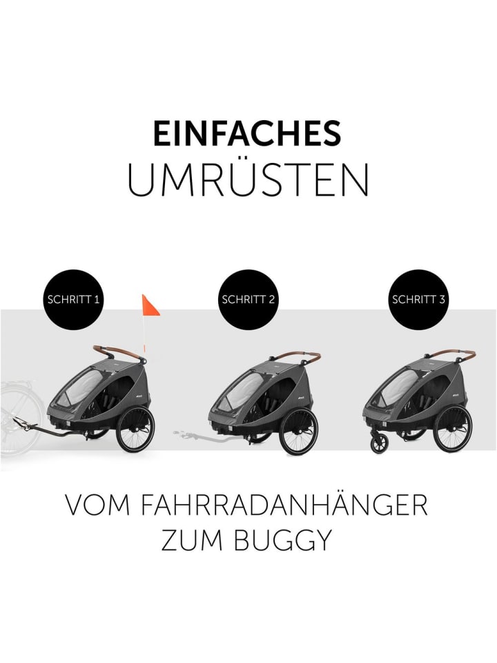 Hauck 2in1 Fahrradanhänger Dryk Duo für 2 Kinder (bis 44 in grau,schwarz günstig kaufen onesize