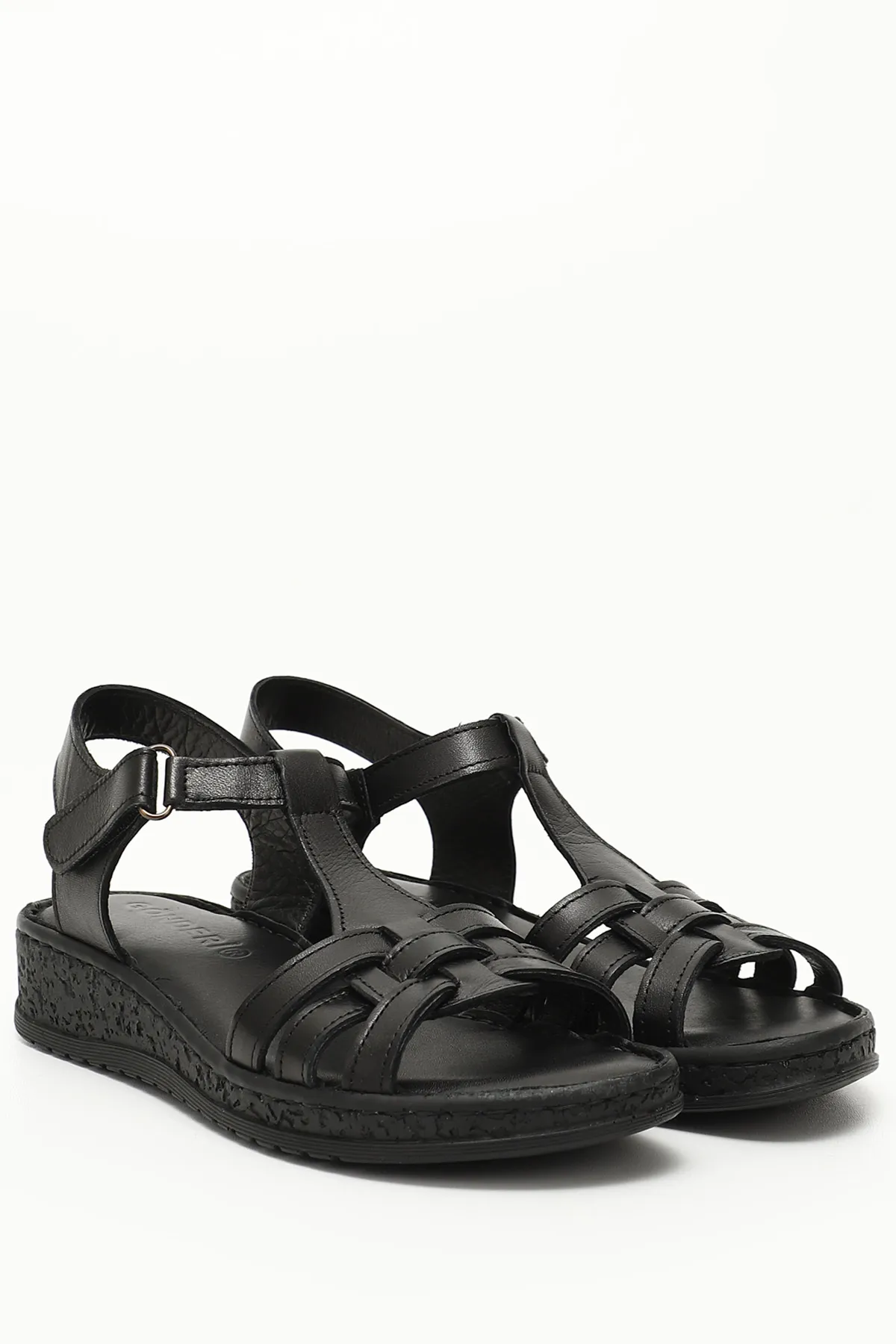 GÖNDERİ(R)  Schwarze Gön-Keilsandalen aus echtem Leder 45712