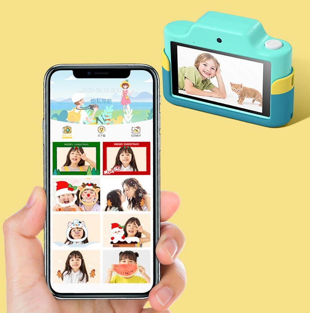 OKA Dino-Kinderkamera, 32GB Speicher, 3 Zoll Touchscreen, WLAN, Kinderkamera (inkl. 1000mAh Akku, mehrsprachig, Filter und Sticker, stoßfest, Geschenk 3-8 J)