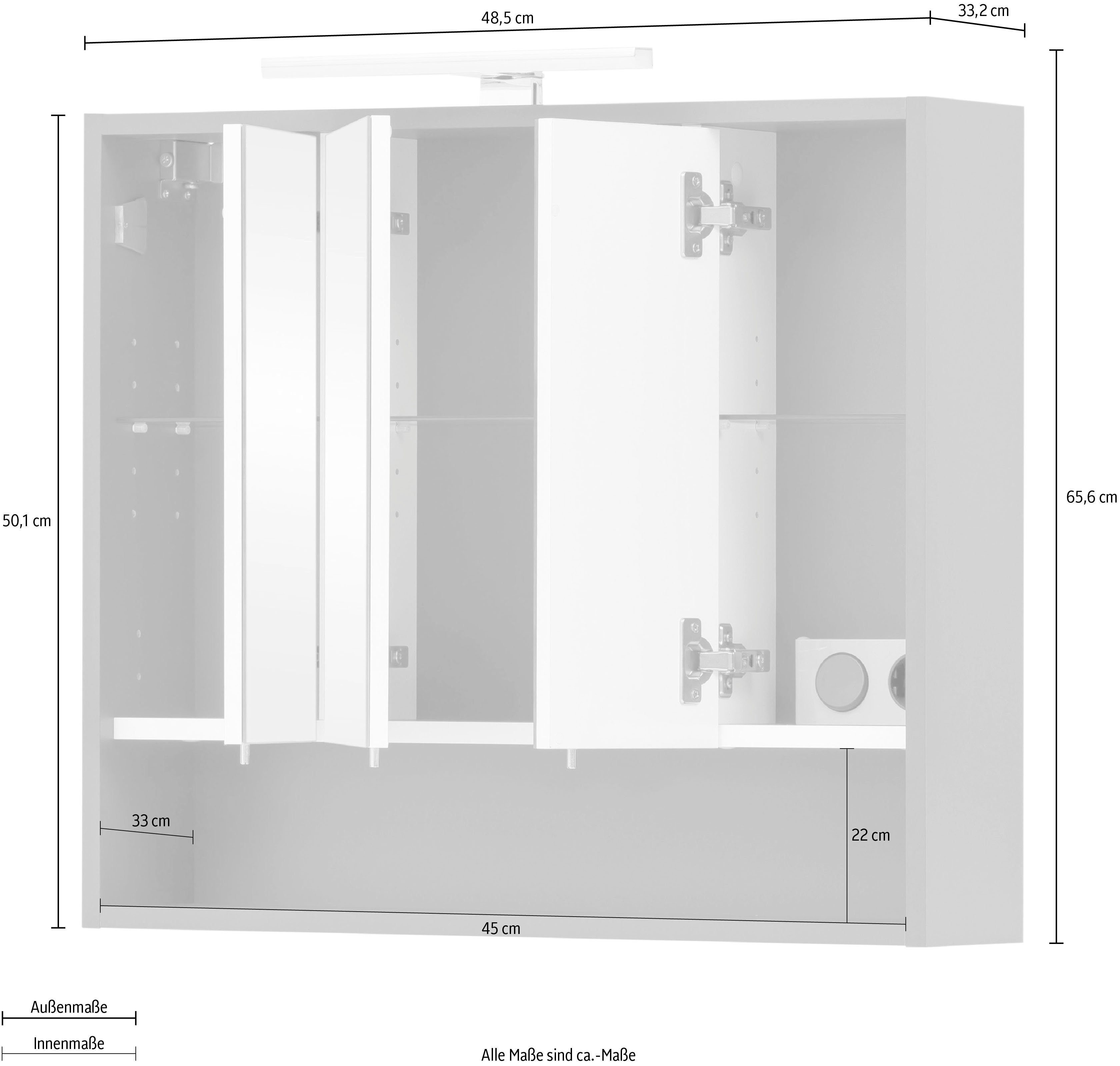 Schildmeyer Spiegelschrank Kent Badmöbel. Breite 70 cm, LED-Beleuchtung und Schalter-/Steckdosenbox