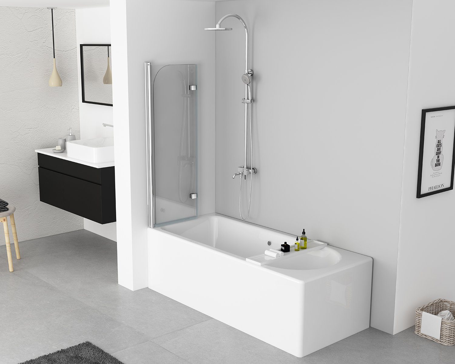 IMPTS Badewannenaufsatz, 6mm ESG Sicherheitsglas Nano Glas, Duschwand für Badewanne 2 TLG. Faltwand Duschtrennwand