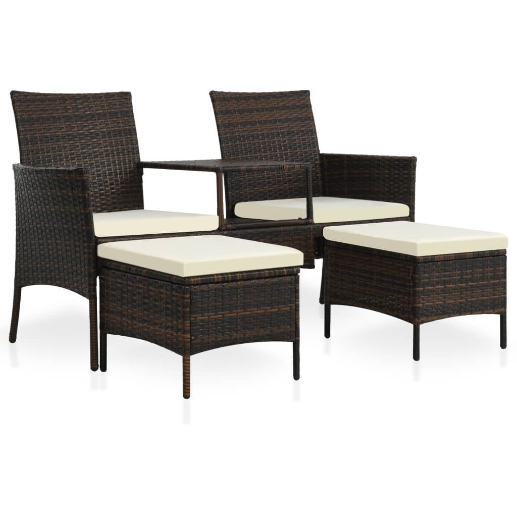 vidaXL Loungesofa 2-Sitzer-Gartensofa mit Tisch & Hocker Poly Rattan Braun, 1 Teile