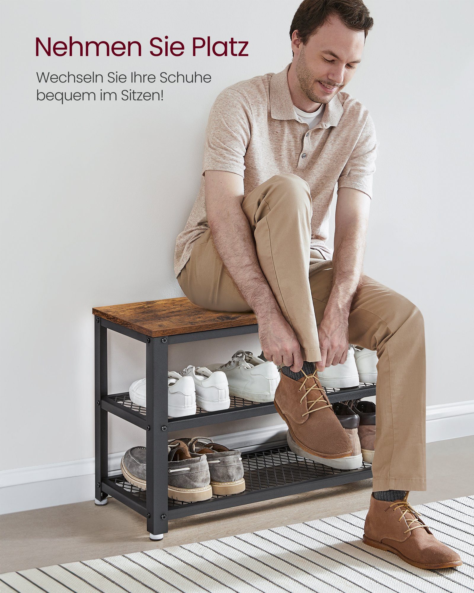 VASAGLE Schuhbank, Schuhregal, 73 x 30 x 45 cm (L x B x H)