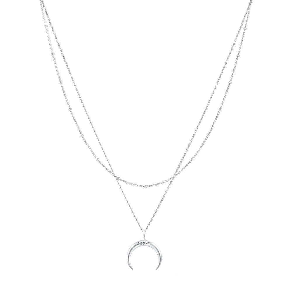 Elli Elli Collier Faucille de lune à deux couches pour dames en 925/1000 argent massif collier