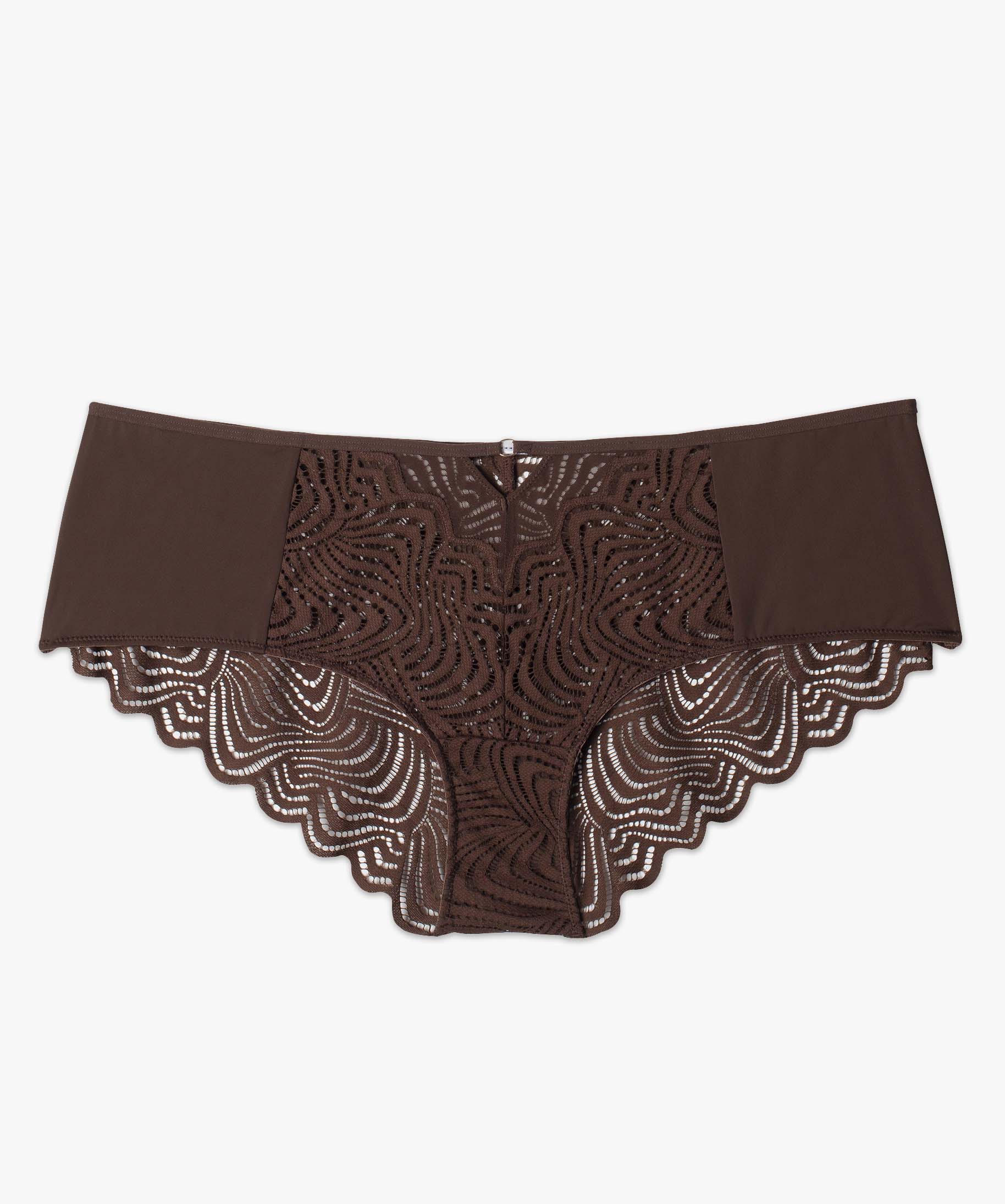 Shorty femme grande taille en dentelle, tulle et microfibre marron | GEMO