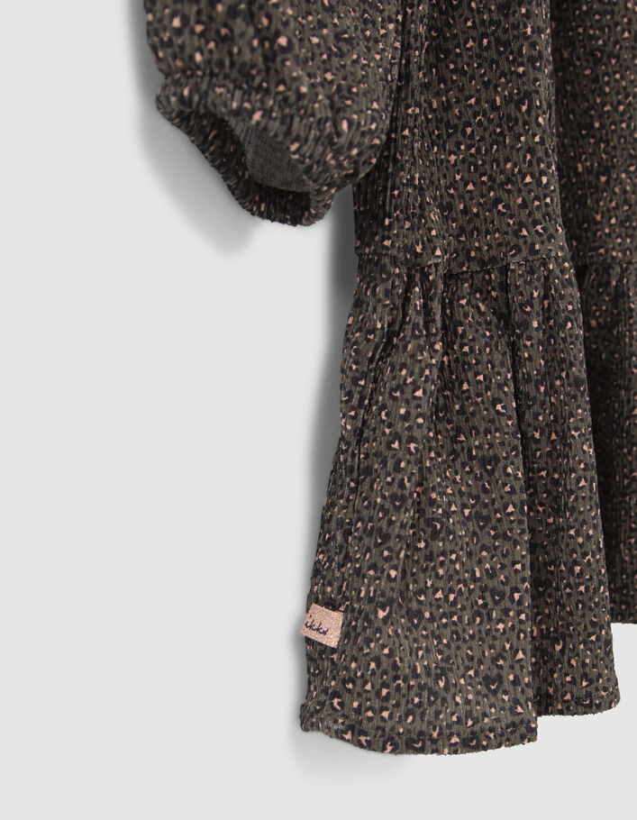 Robe kaki imprimé léopard-coeurs fille