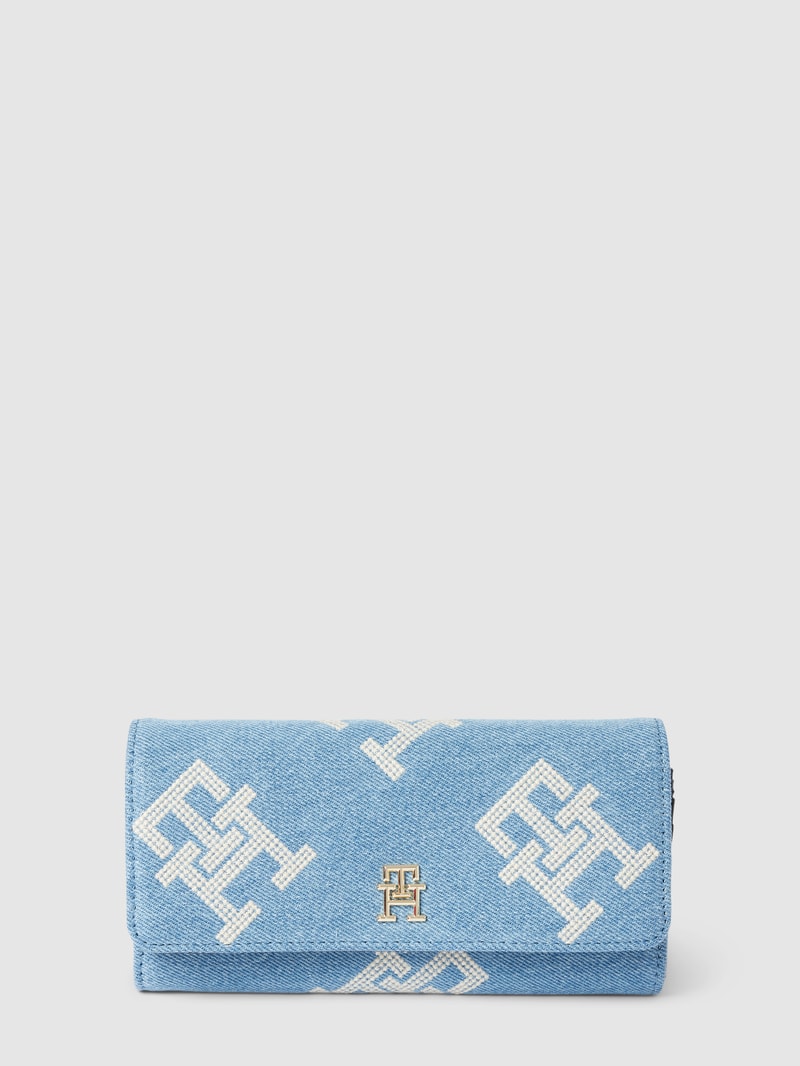 Portemonnaie mit Logo-Stickereien Modell 'ICONIC' in jeans