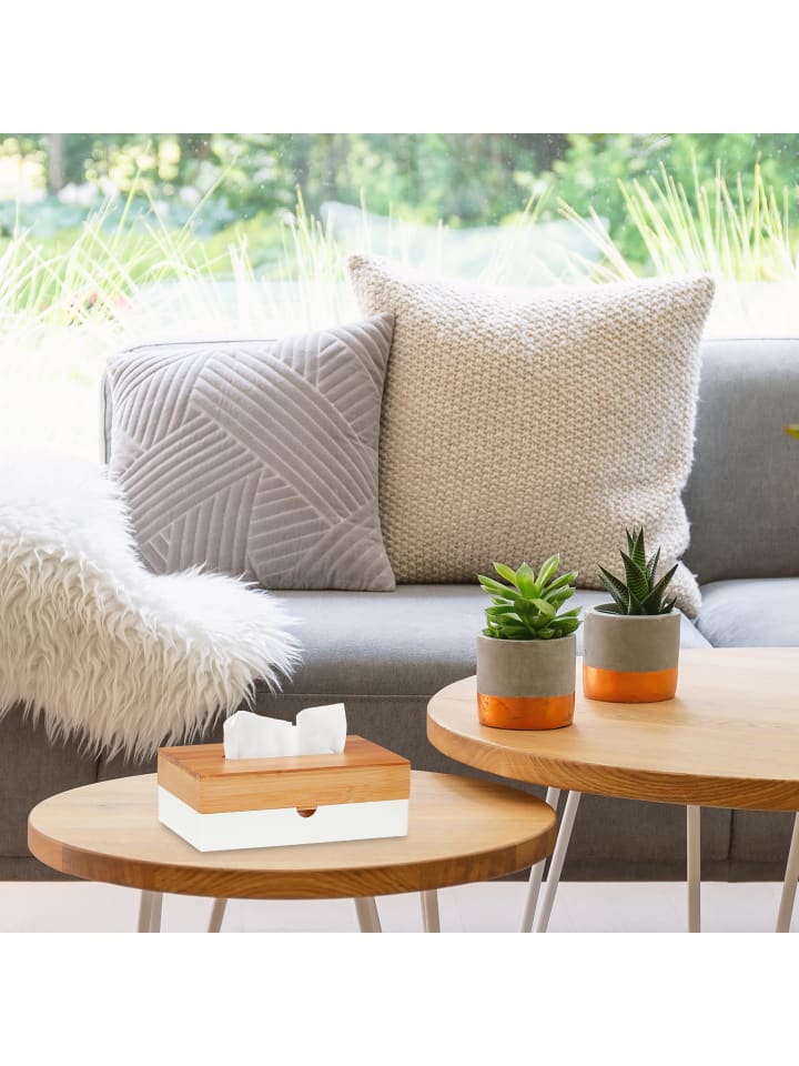 relaxdays Tücherbox in Weiß/ Natur- (B)23,5 x (H)8,5 x (T)15 cm günstig kaufen onesize