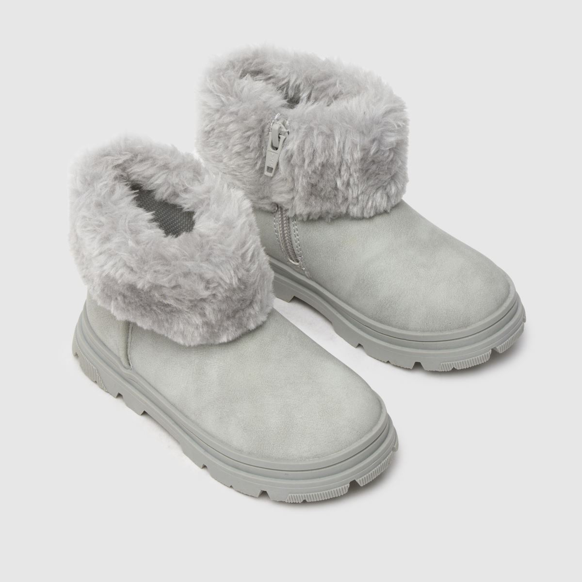 Dívčí batolecí kozačky schuh šedé barvy s třešňovou kožešinou a manžetou