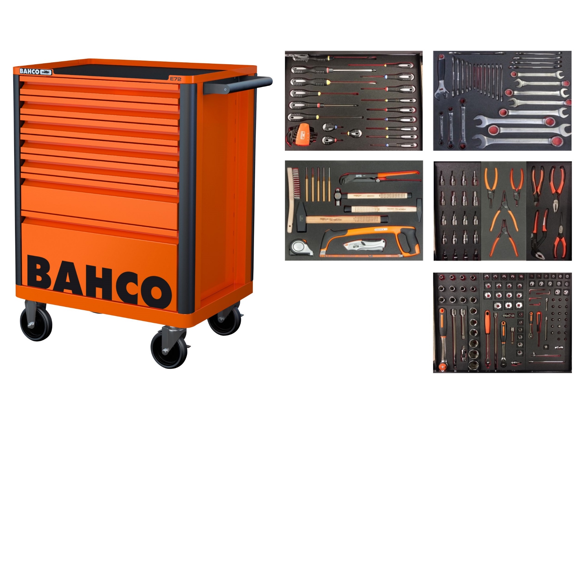 Cărucior scule Bahco 1472K7ORANGE-FULL5 portocaliu, 193 piese