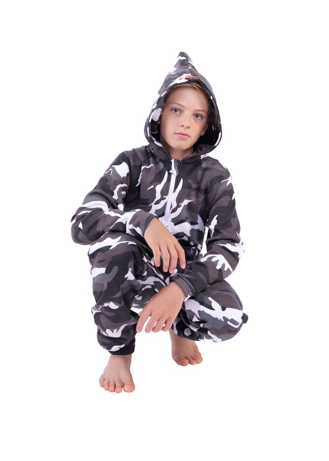 O'Poppy Jumpsuit Kinder camo urban grey (1-tlg) Zwergen Kapuze und Eingrifftaschen