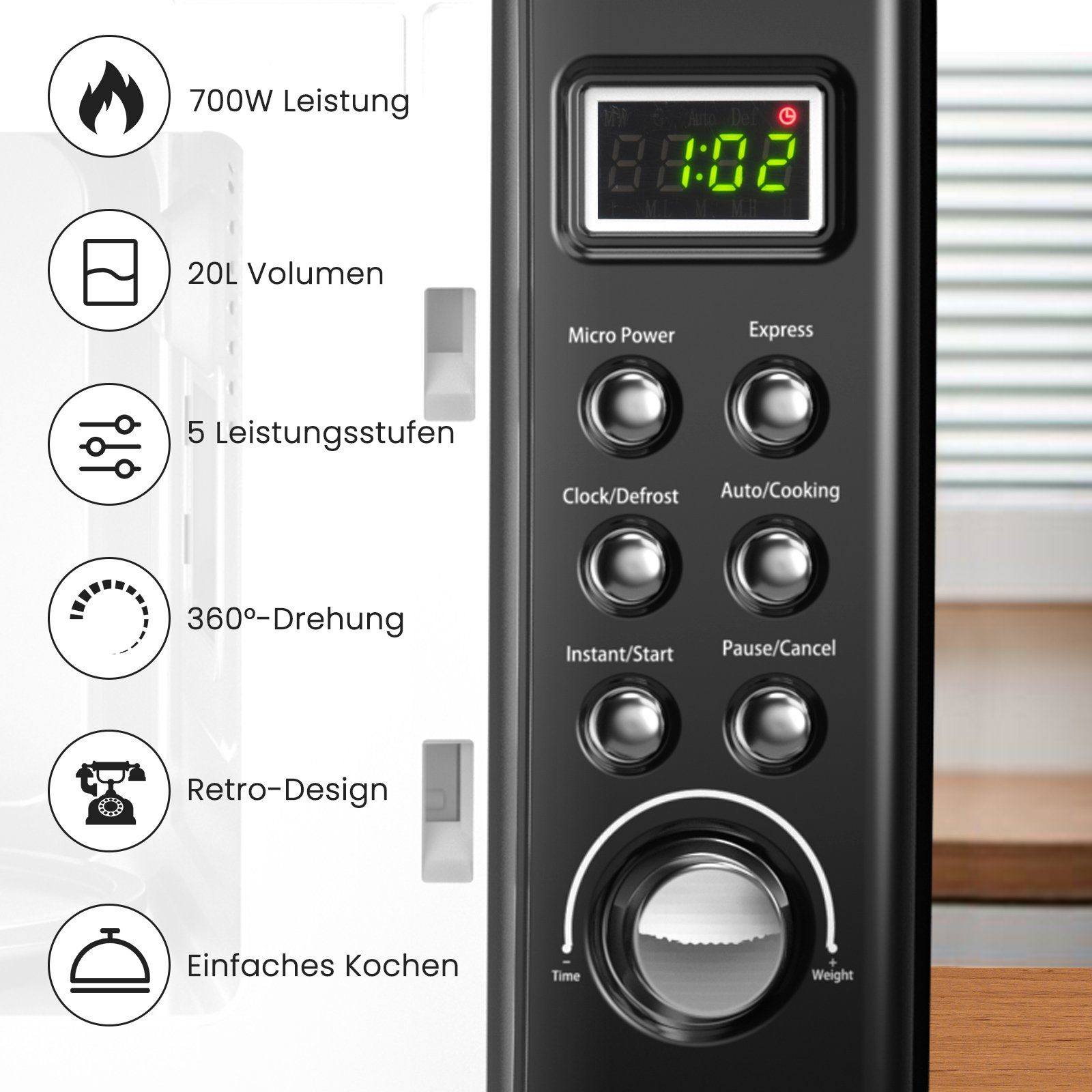 COSTWAY Mikrowelle, Mikrowelle, 20,00 l, 8 Programme, 5 Leistungsstufen