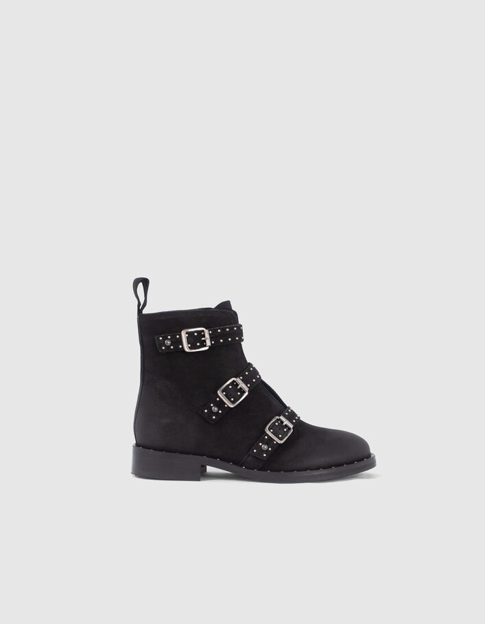 Rangers en cuir noir 4 boucles et clous bijoux fille