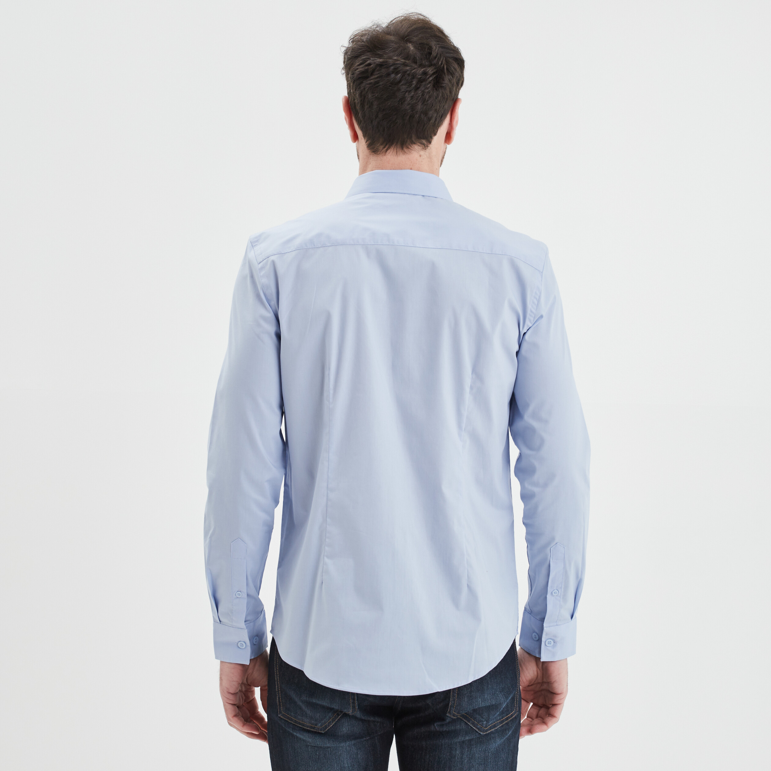Chemise basique ajustée manches longues bleu ciel homme | La Halle