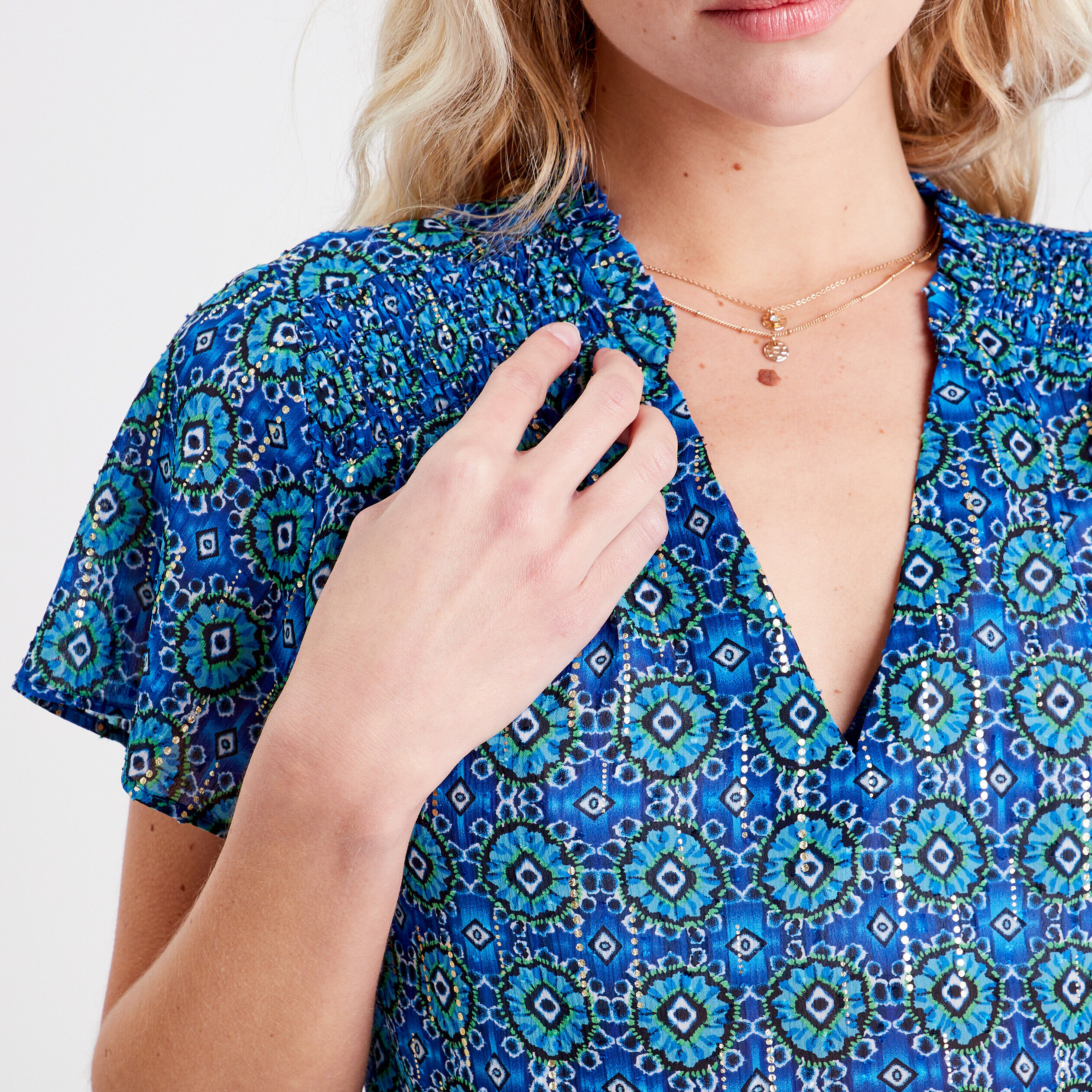 Blouse avec manches courtes bleu femme | Cache Cache