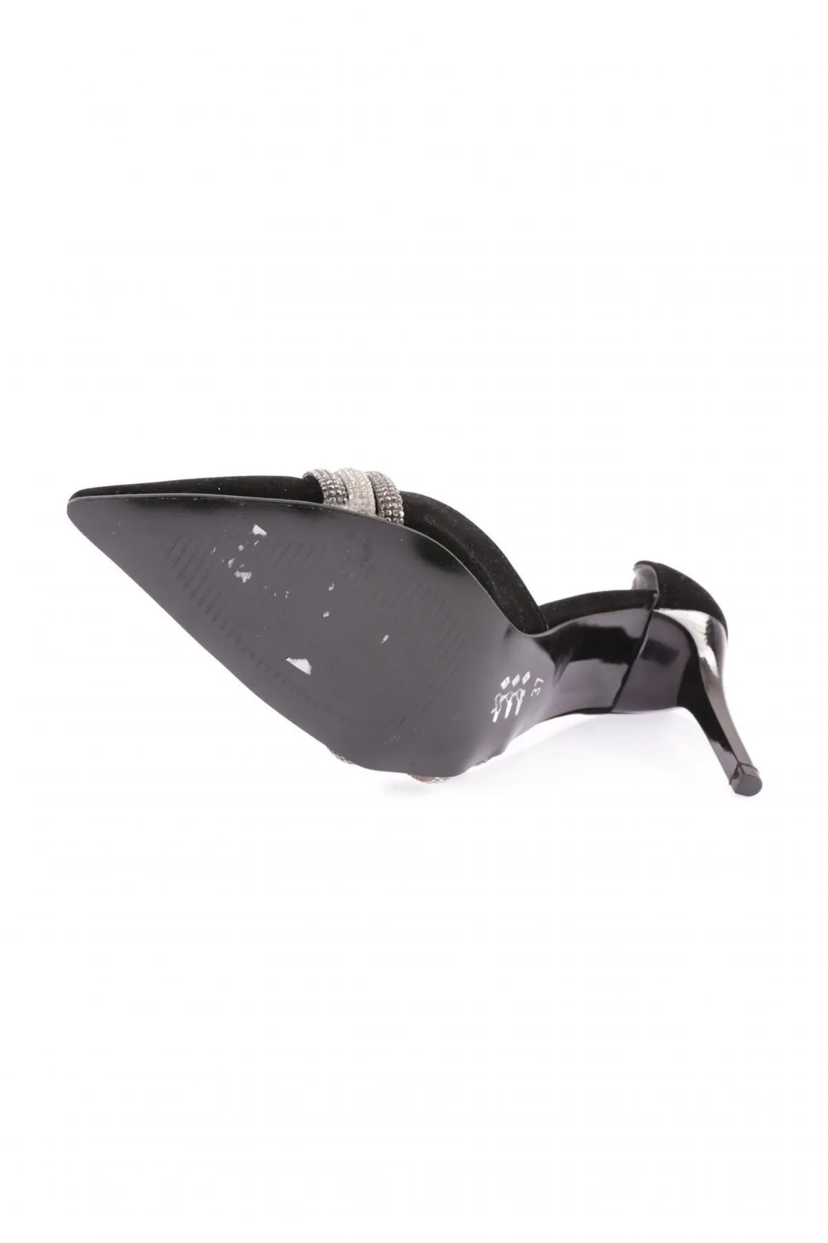 DGN  Ysf-07-23y Silberne, schwarze Abendschuhe mit Steinbesatz - Samt