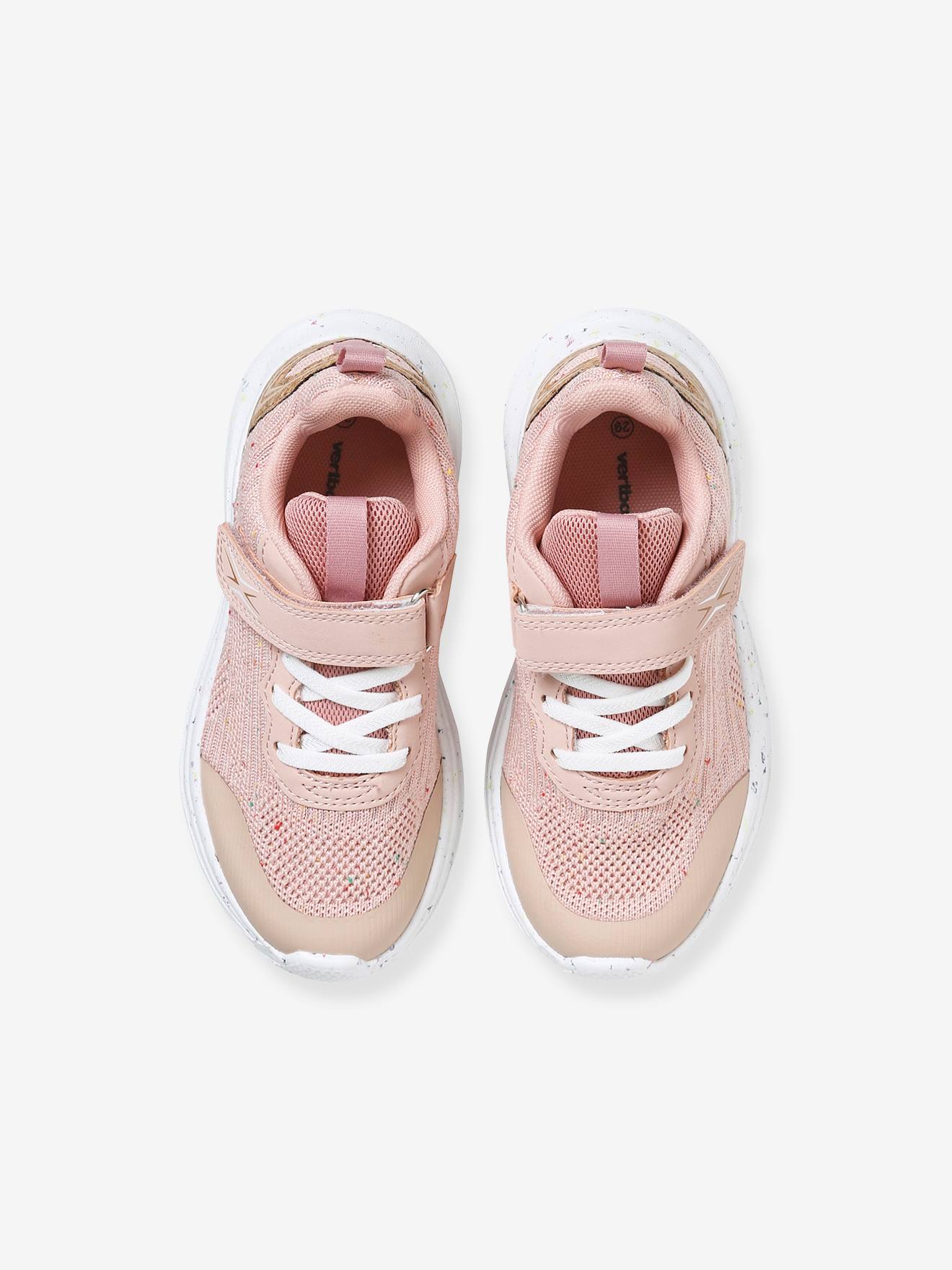 Baskets légères lacées et scratchées fille rose