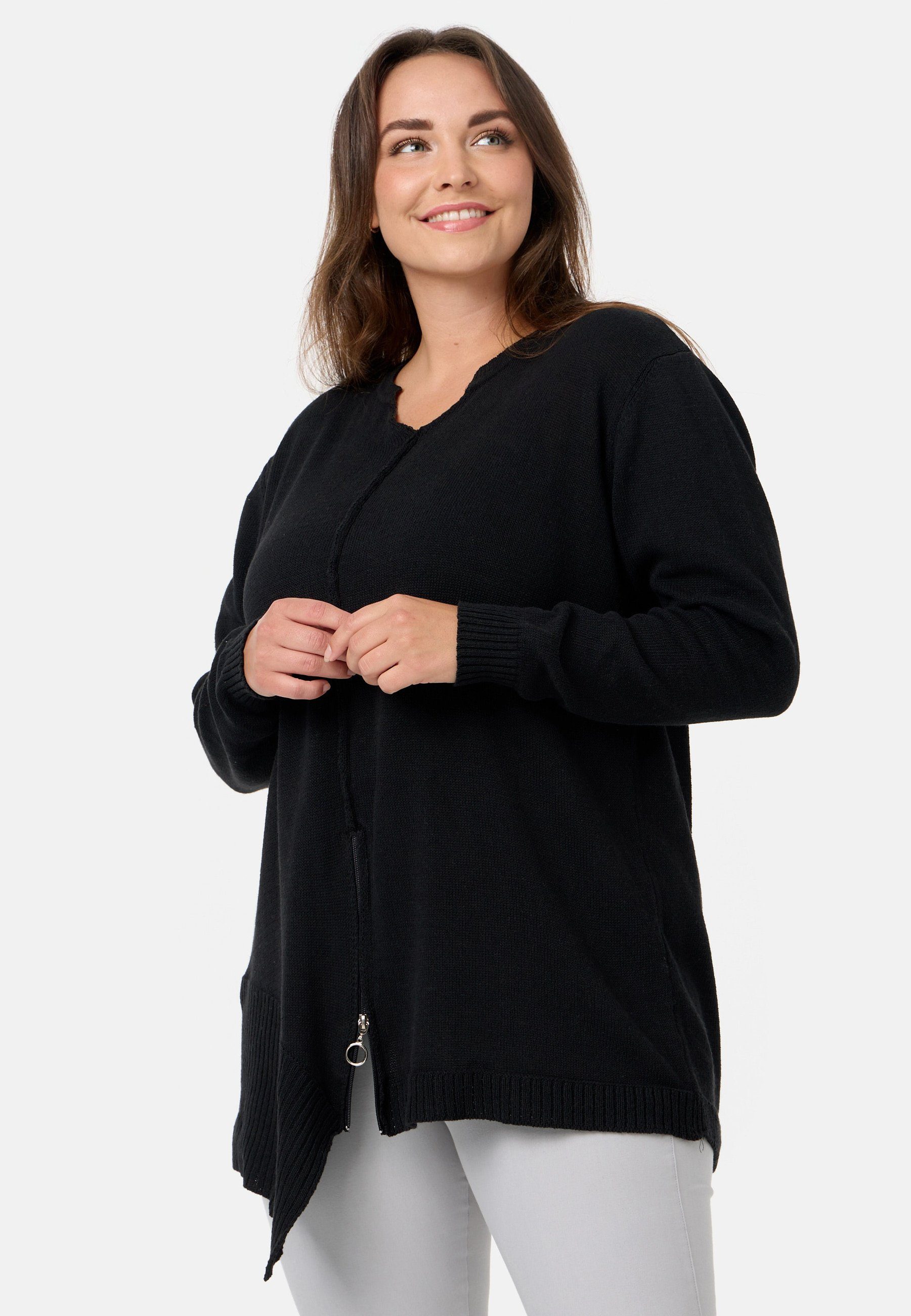 Kekoo Stricktunika Strickshirt in A-Linie aus 100% Baumwolle mit asymmetrischem Saum