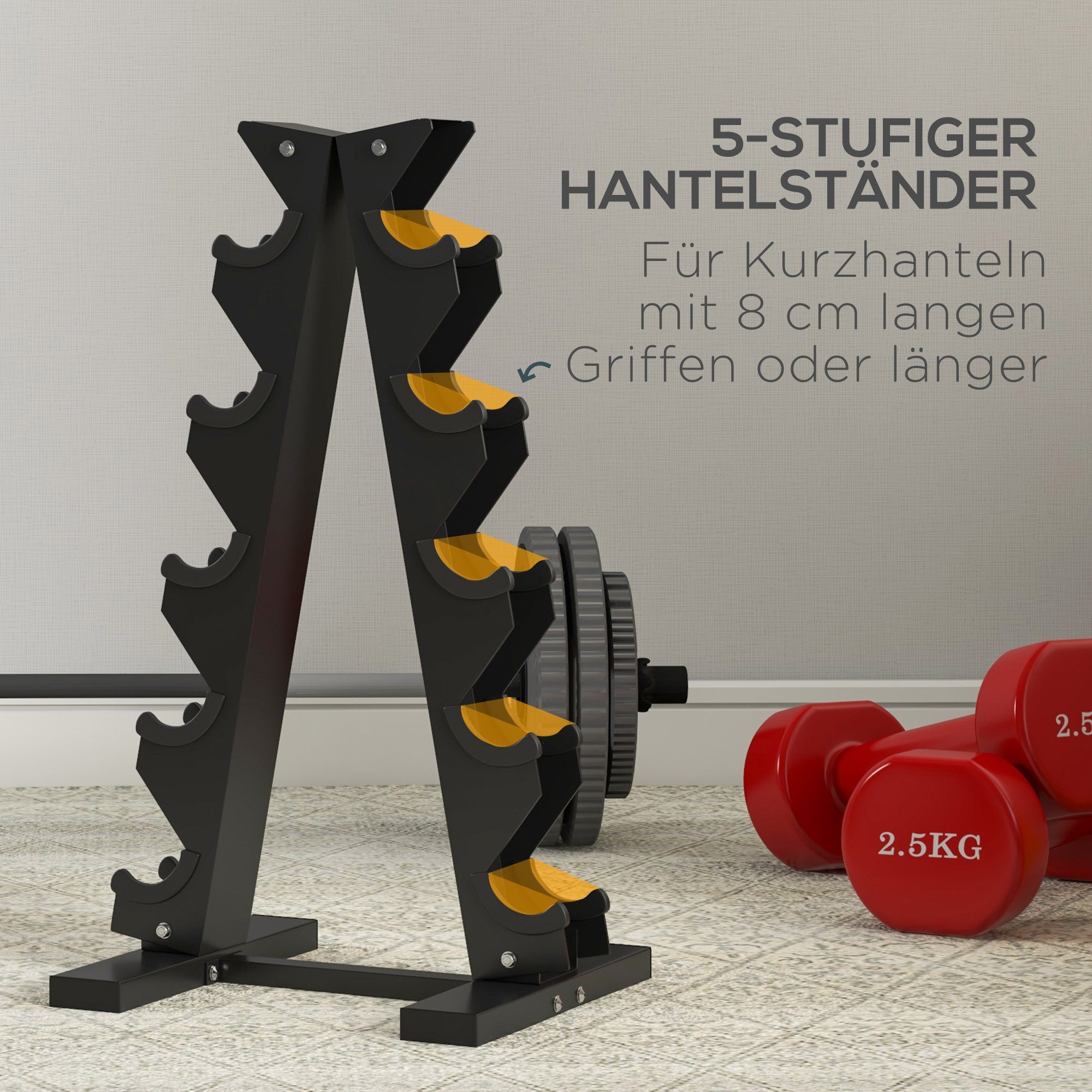 SPORTNOW Kurzhantelständer Hantelablage für 10 Kurzhanteln, Kurzhantelablage mit 5 Ebenen Stahl