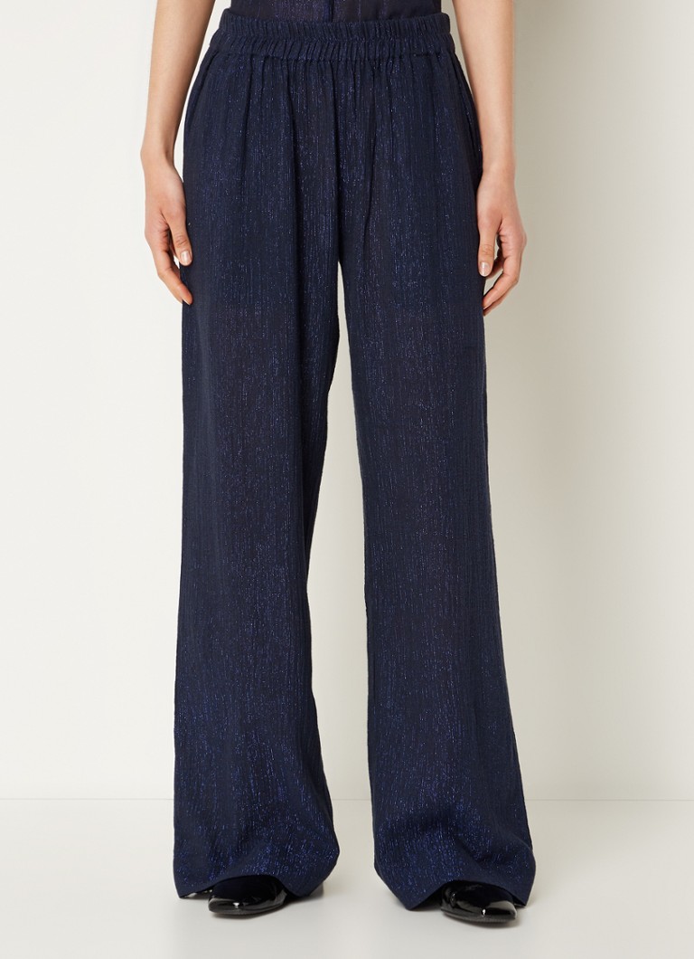 Pantaloni Amie cu talie medie și croială largă, cu garnitură din lurex.