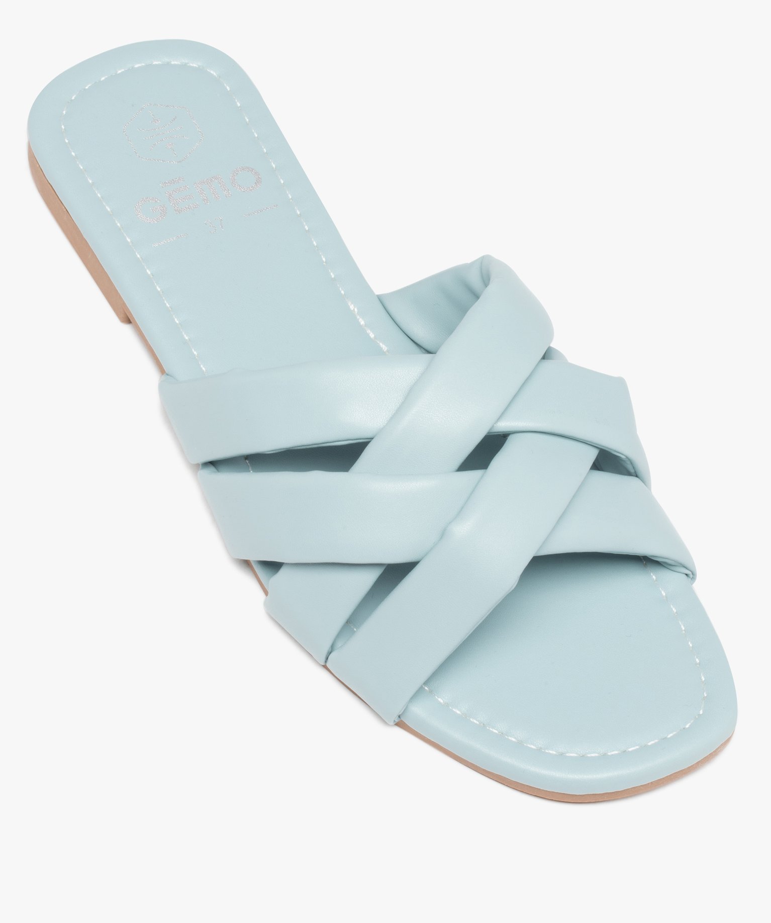 Mules femme à talon plat et brides matelassées entrecroisées bleu | GEMO