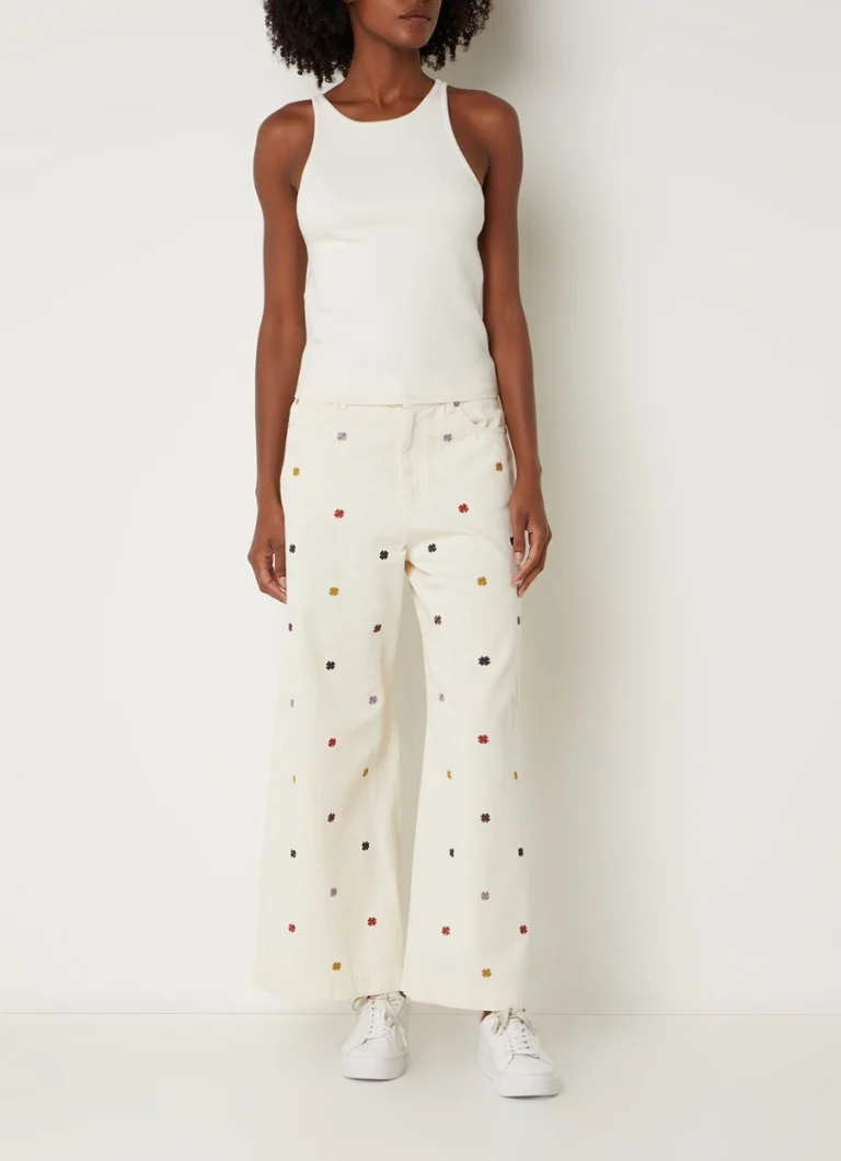 Blugi MaxMara Oggeri cu talie înaltă și croială largă, cu broderie florală.