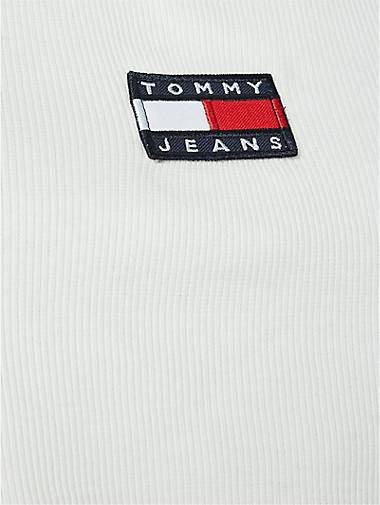 TOMMY-JEANS Damen Crop Top TJW CROP RIB CENTER BADGE LS Langarm