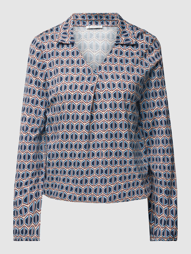 Longsleeve mit Allover-Muster und Umlegekragen in blau