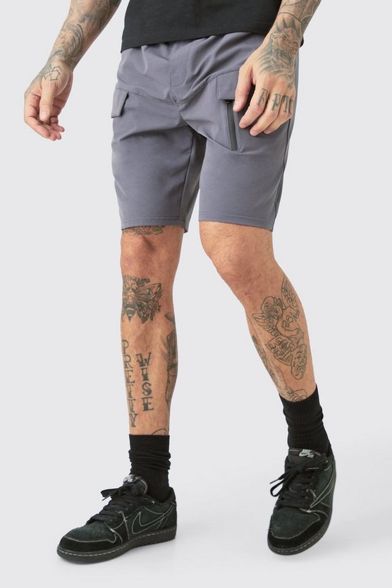 Tall lockere elastische Stretch Cargo-Shorts mit Reißverschluss