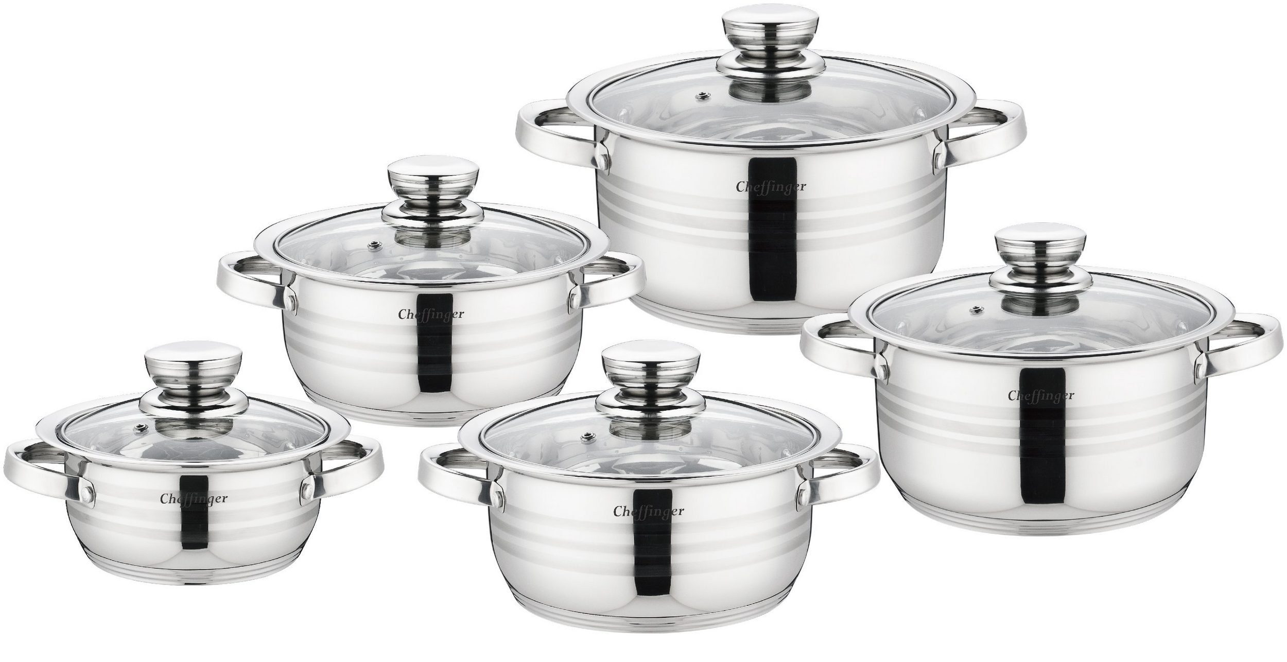 KESSMANN Topf-Set Edelstahl Induktion Topfset 5 Töpfe + 5 Glasdeckel + Inkl. Zubehör, Edelstahl 18/10 (Set, 15-tlg., 1 Pfannenwender + 3 Kork-Untersetzer + 1 Holzlöffel Antihaft rostfrei), Induktionsherd Fleischtopf Kochtopf Schmor Pfanne Brattopf Br