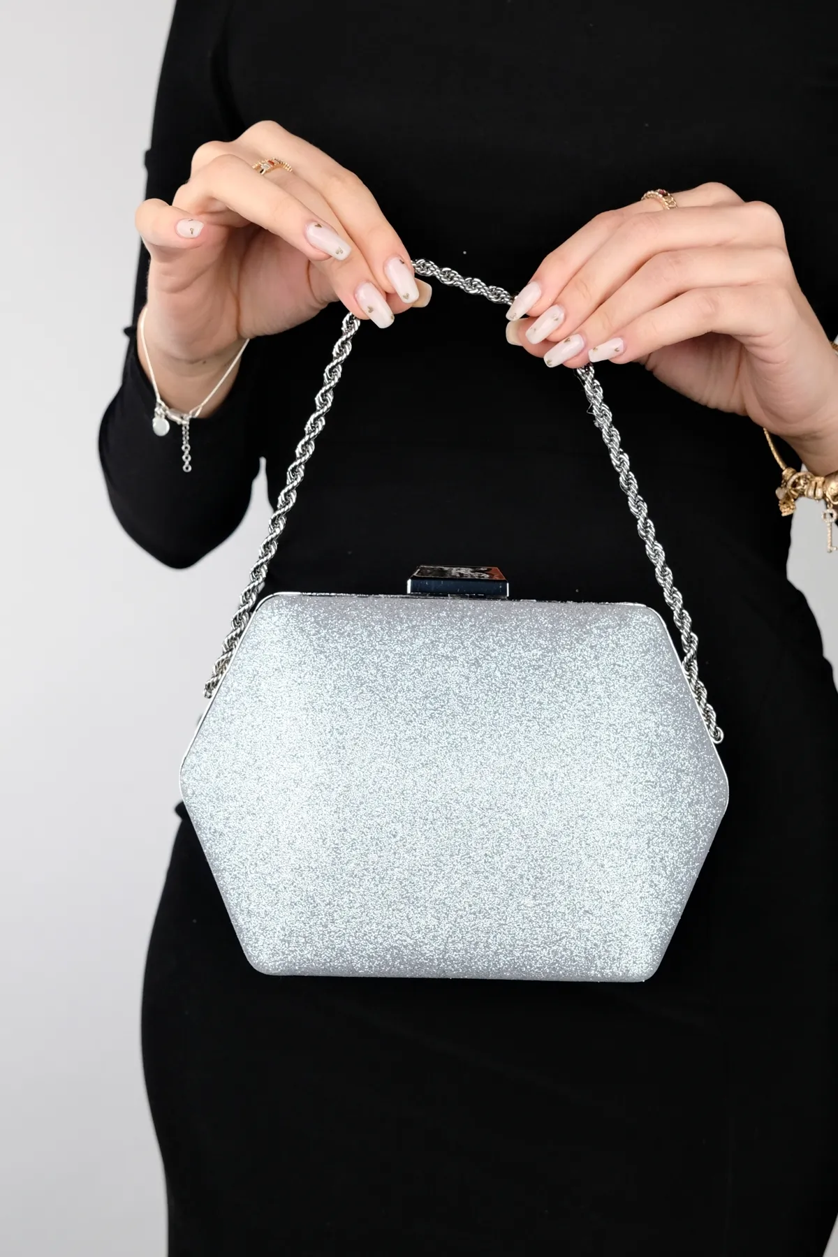 LuviShoes  Silber Sand Glitter Damen Handtasche