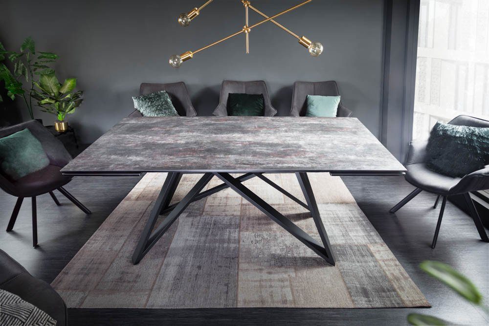 riess-ambiente Esstisch ATLAS 180-220-260cm grau / schwarz (Einzelartikel, 1-St), Keramik · Glas · Metall · ausziehbar · Lava-Optik · Industrial
